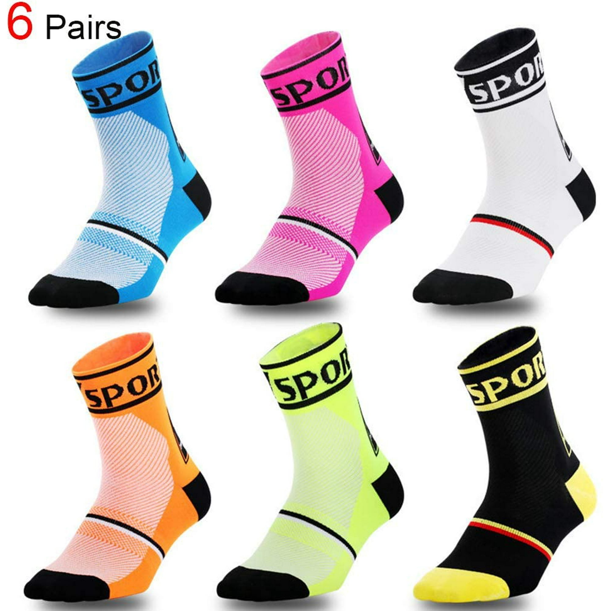 Compression Training Socks Outdoor Cycling Football Running Men/&Women Sports Socks 6 Pairs Assorted